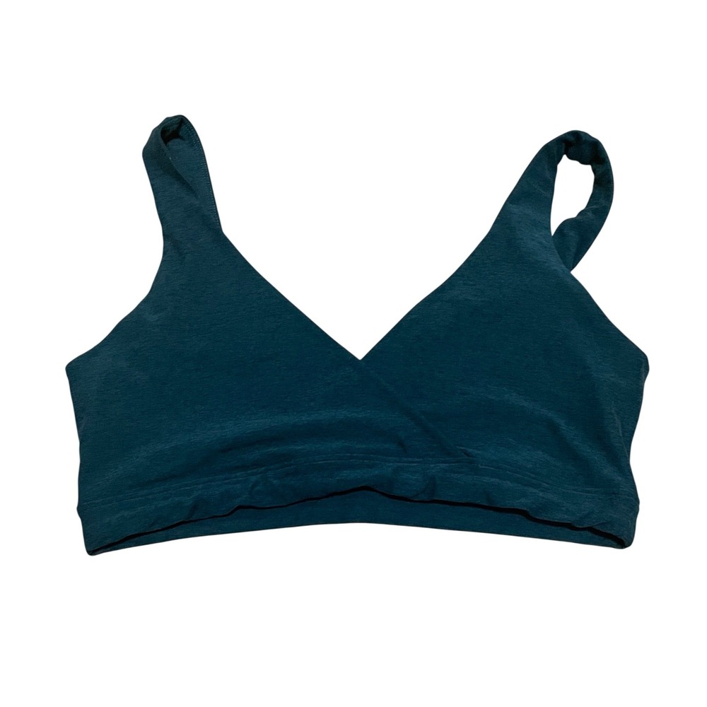 Beyond Yoga XL Spacedye Crossover Bra Heather Teal Forest Green Deep V Active